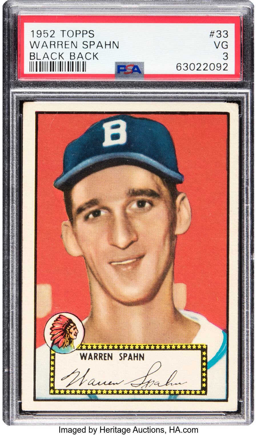 1952 Topps Warren Spahn (Black Back) #33 PSA VG 3