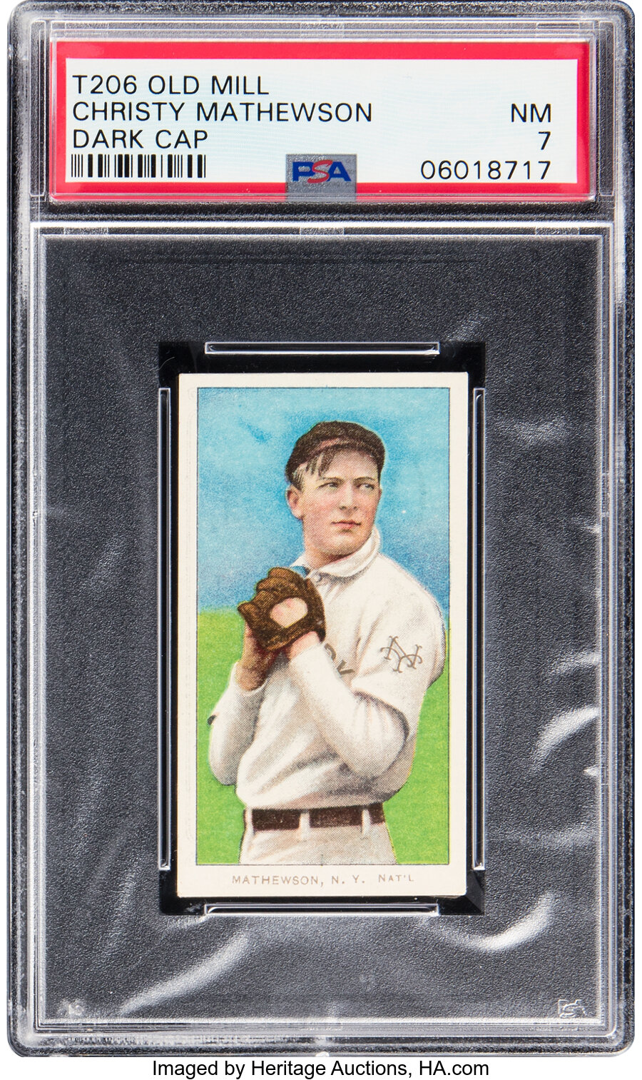 1909-11 T206 Old Mill Christy Mathewson (Dark Cap) PSA NM 7 (PWCC-A) -- Pop Two, None Higher!