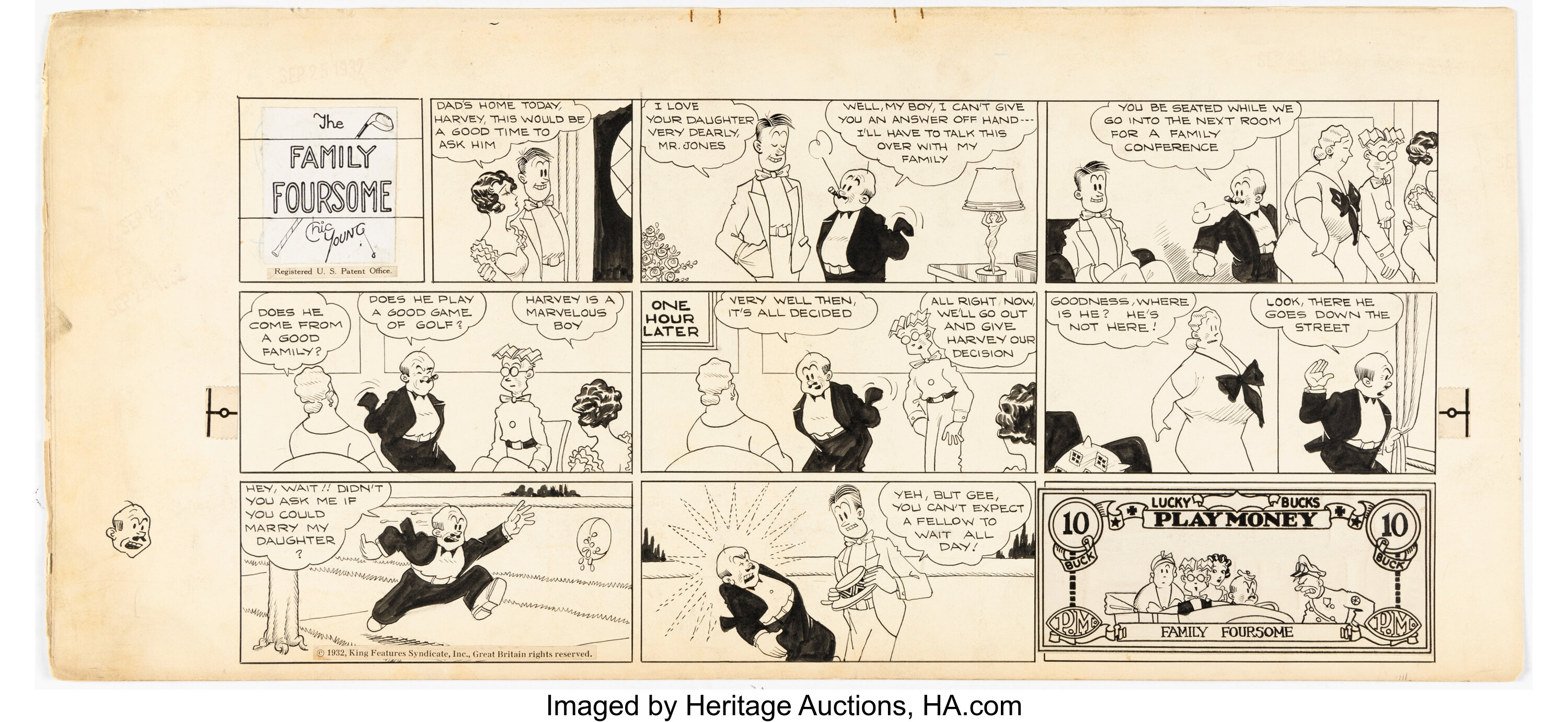 Chic Young The Family Foursome Sunday Comic Strip Original Art | Lot ...