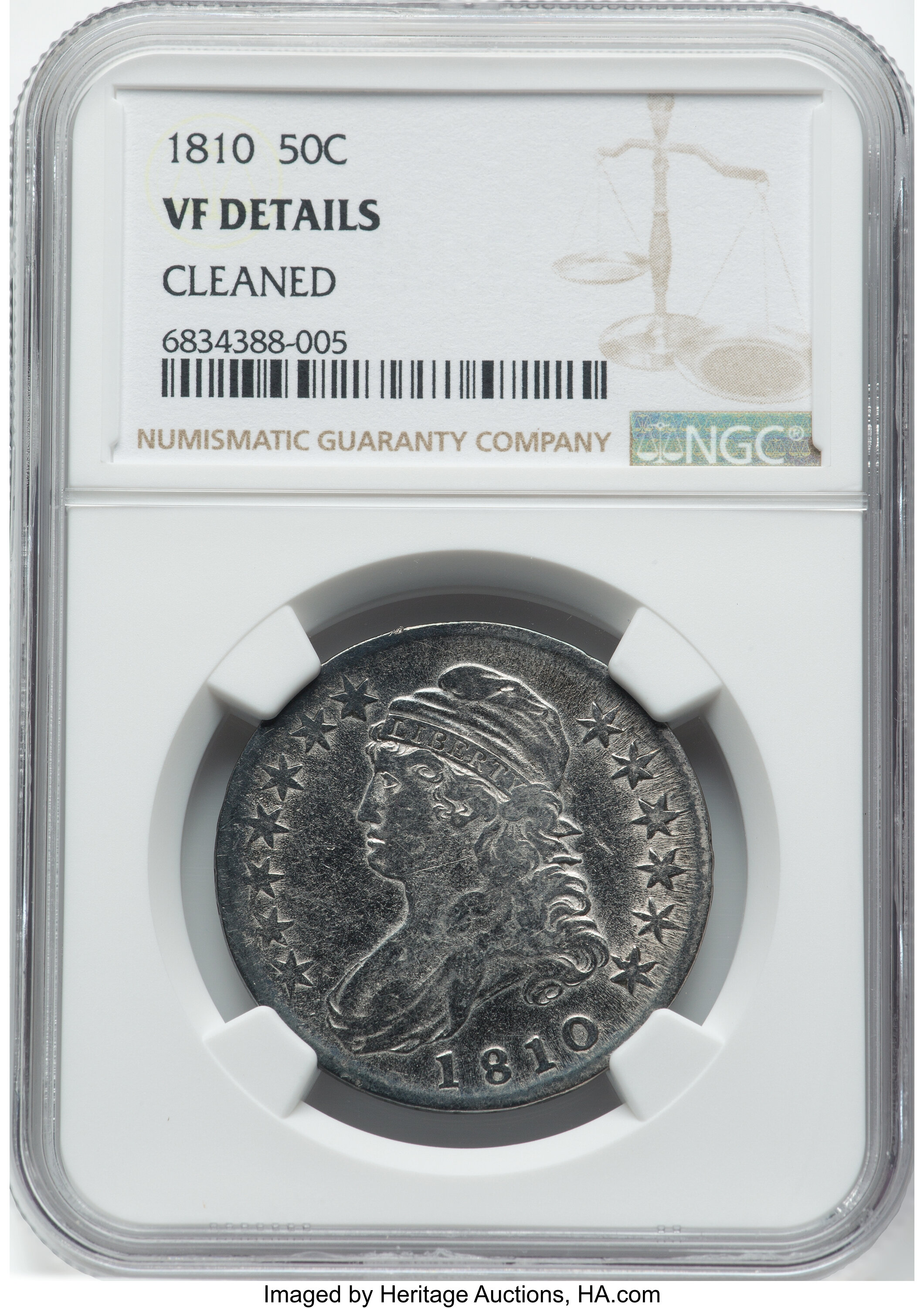 1810 50C Cleaned NGC Details. VF. Mintage 1,276,276. Bust