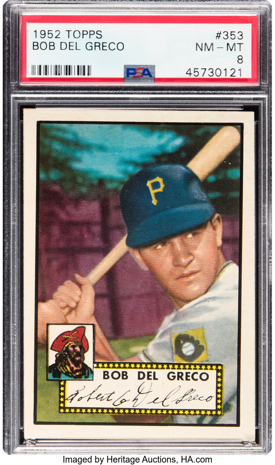 1952 Topps Bob Del Greco Rookie #353 PSA NM-MT 8