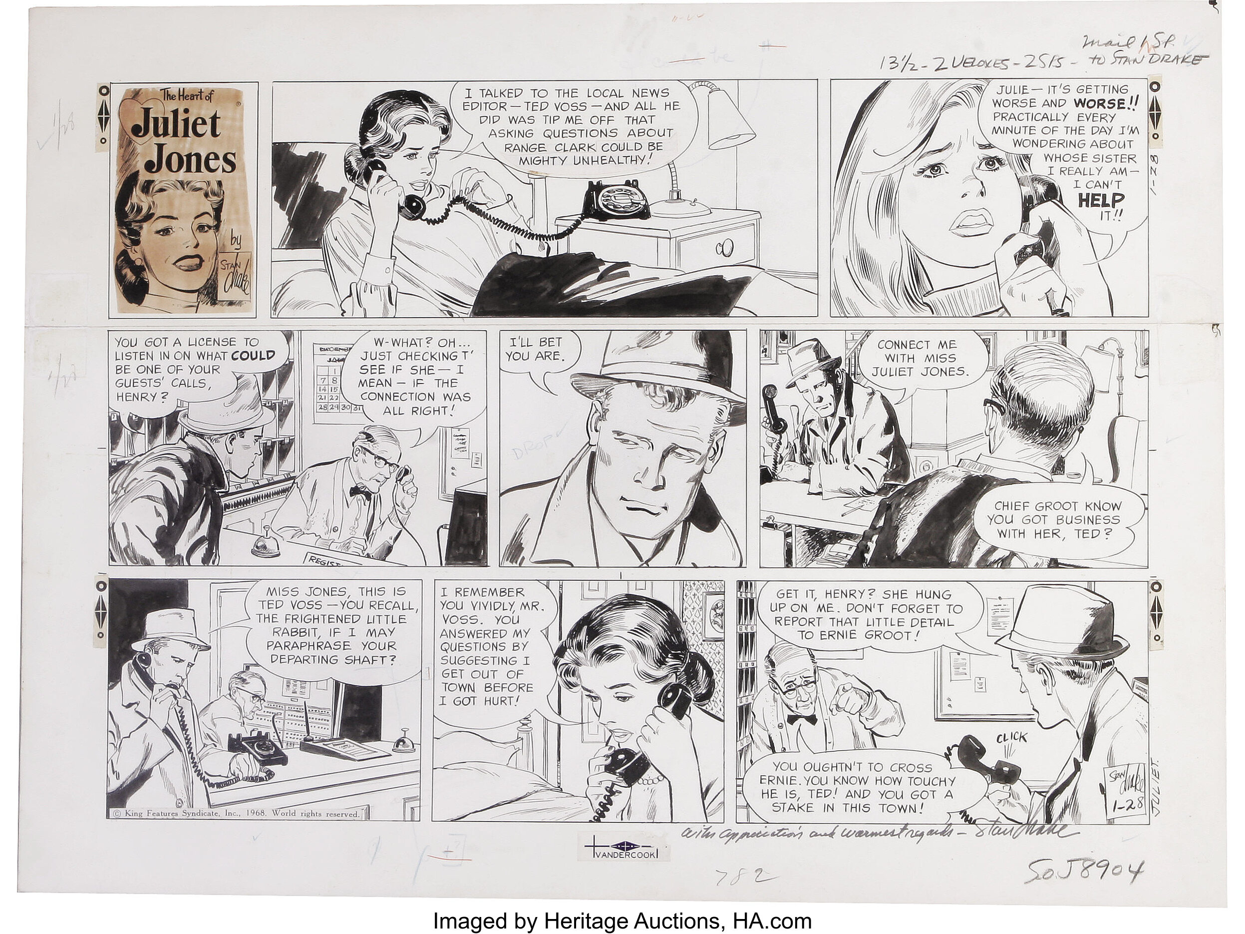 Stan Drake - Heart of Juliet Jones Sunday Comic Strip Original Art ...