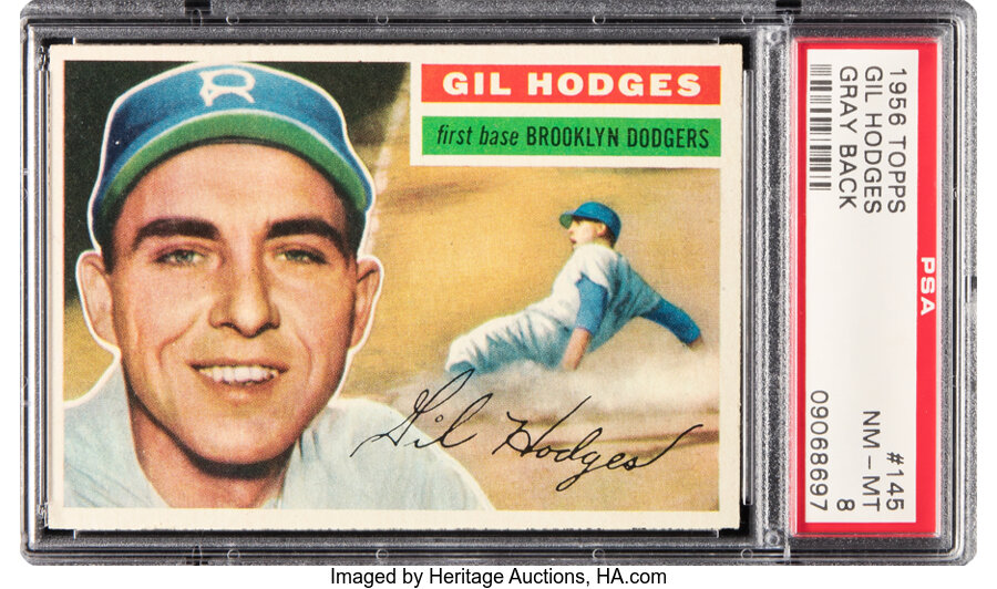 1956 Topps Gil Hodges (Gray Back) #145 PSA NM-MT 8