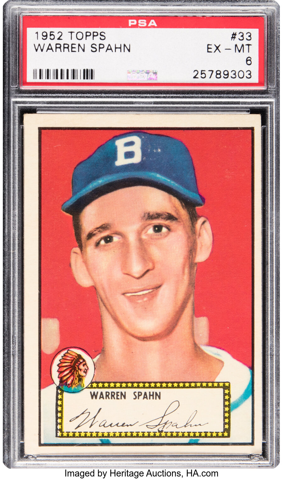 1952 Topps Warren Spahn (Red Back) #33 PSA EX-MT 6