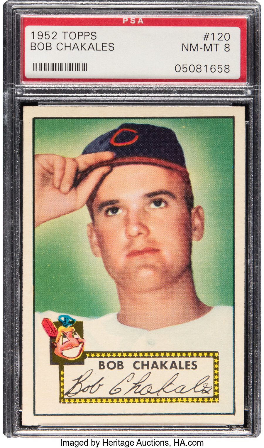 1952 Topps Bob Chakales Rookie #120 PSA NM-MT 8 - Six Higher!