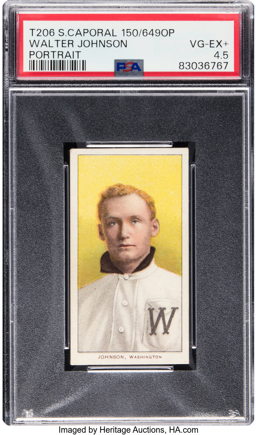 1909-11 T206 Sweet Caporal 150/649OP Walter Johnson (Portrait) PSA VG-EX+ 4.5 -- From the Ramsburg Collection