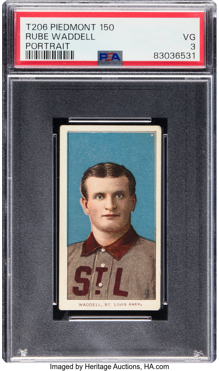 1909-11 T206 Piedmont 150/25 Rube Waddell (Portrait) PSA VG 3 -- From The Ramsburg Collection