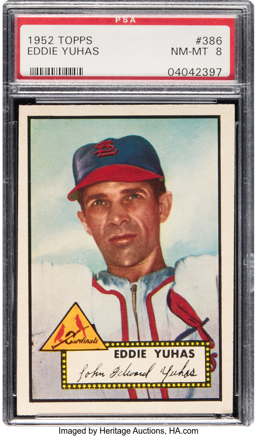 1952 Topps Eddie Yuhas Rookie #386 PSA NM-MT 8 - Six Higher!
