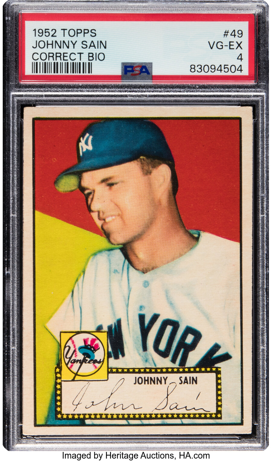 1952 Topps Johnny Sain (Correct Bio) #49 PSA VG-EX 4