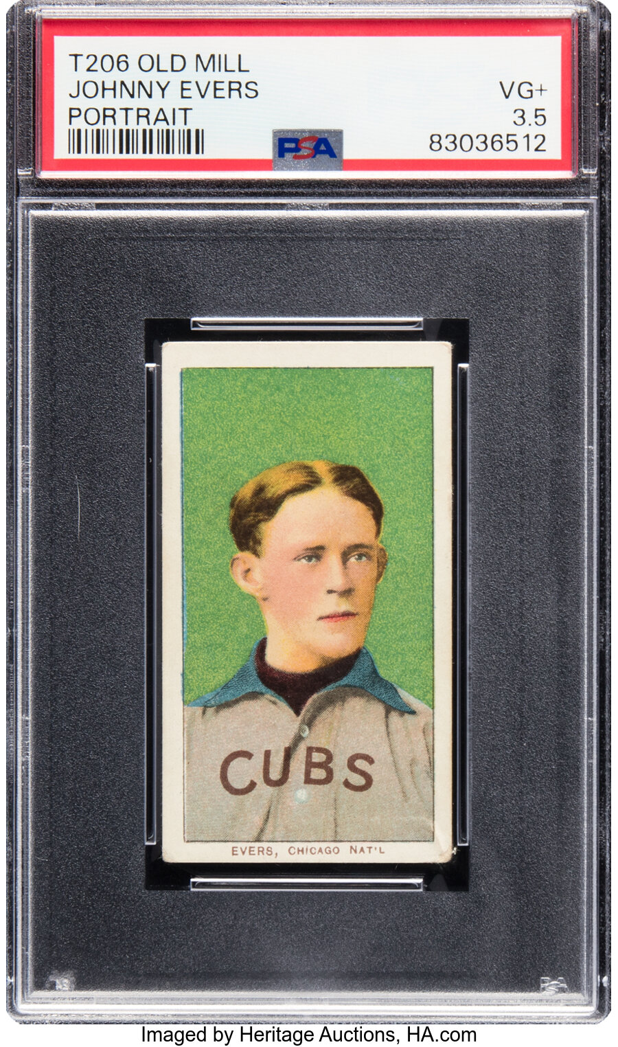 1909-11 T206 Old Mill Johnny Evers (Portrait) PSA VG+ 3.5 -- From The Ramsburg Collection