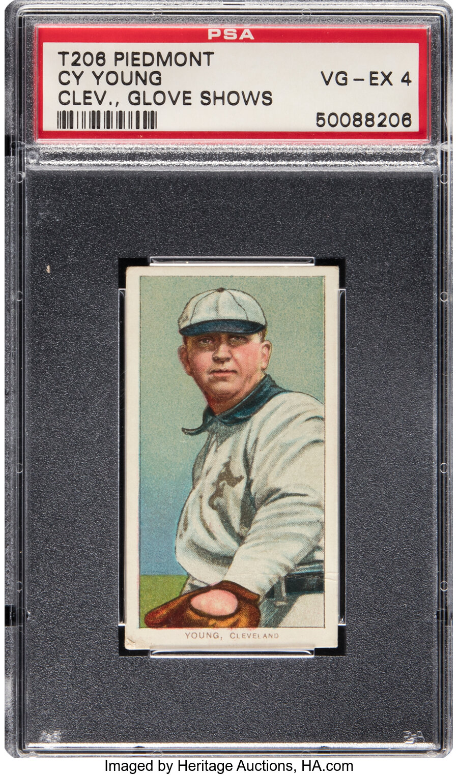 1909-11 T206 Piedmont 350-460/25 Cy Young (Glove Shows) PSA VG-EX 4