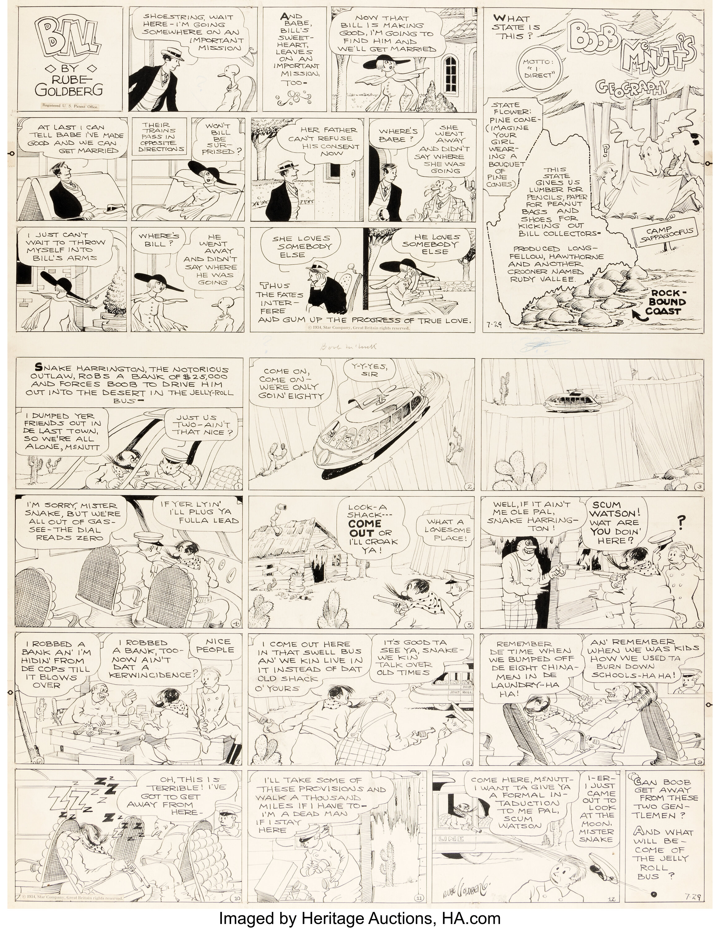 rube-goldberg-boob-mcnutt-and-bill-sunday-comic-strip-original-art