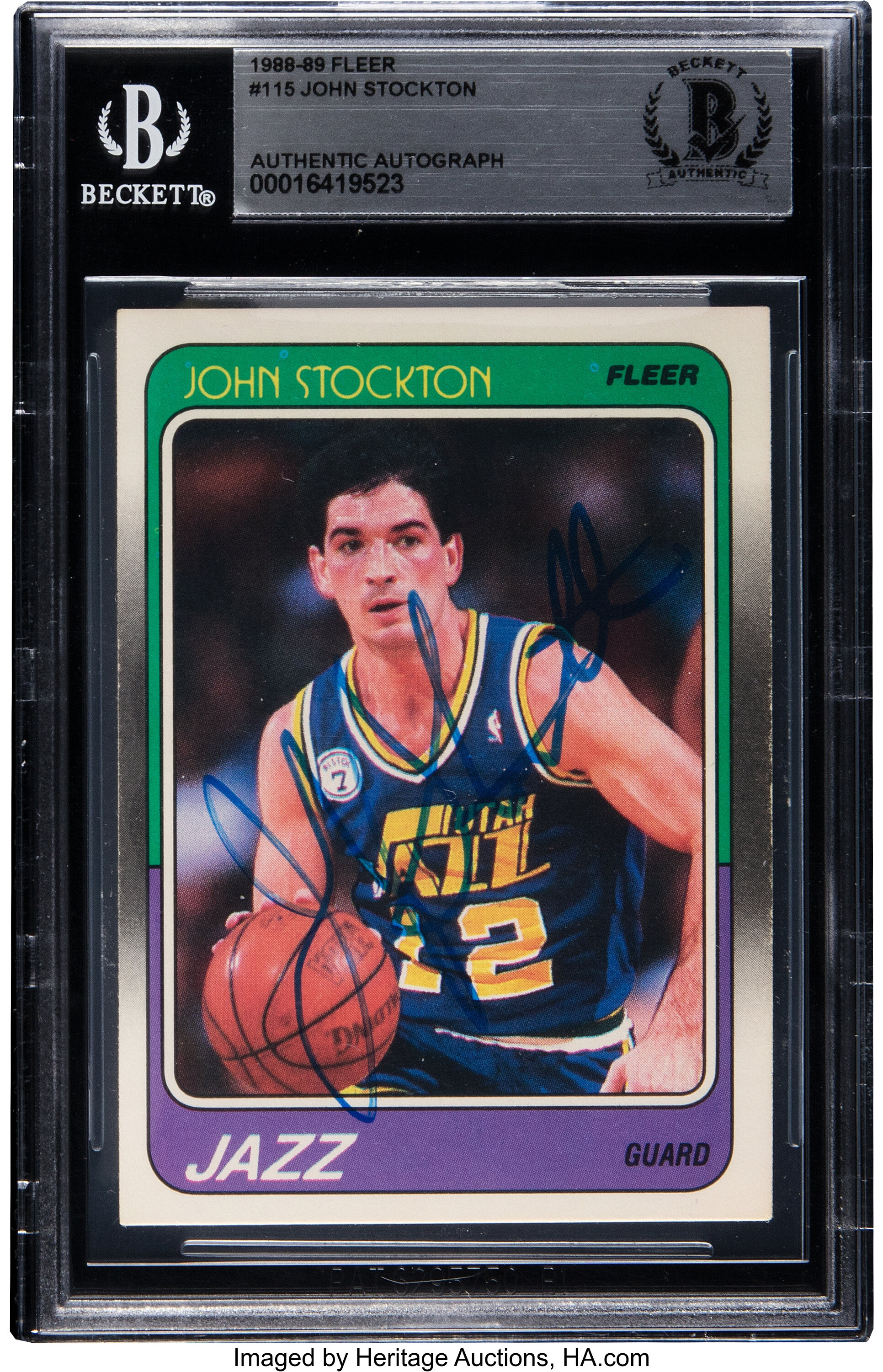 Signed 1988 Fleer John Stockton Rookie #115 BAS Autograph | Lot #80714 ...