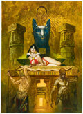 Sanjulian (Manuel Perez Clemente) Vampirella and the Goddess Bastet Painting and Preliminary Original Art Lot of 2 (2022).