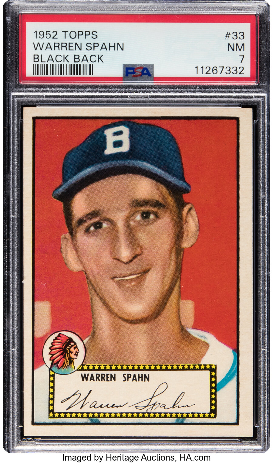 1952 Topps Warren Spahn (Black Back) #33 PSA NM 7