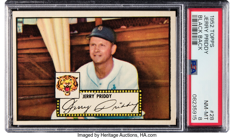 1952 Topps Jerry Priddy (Black Back) #28 PSA NM-MT 8