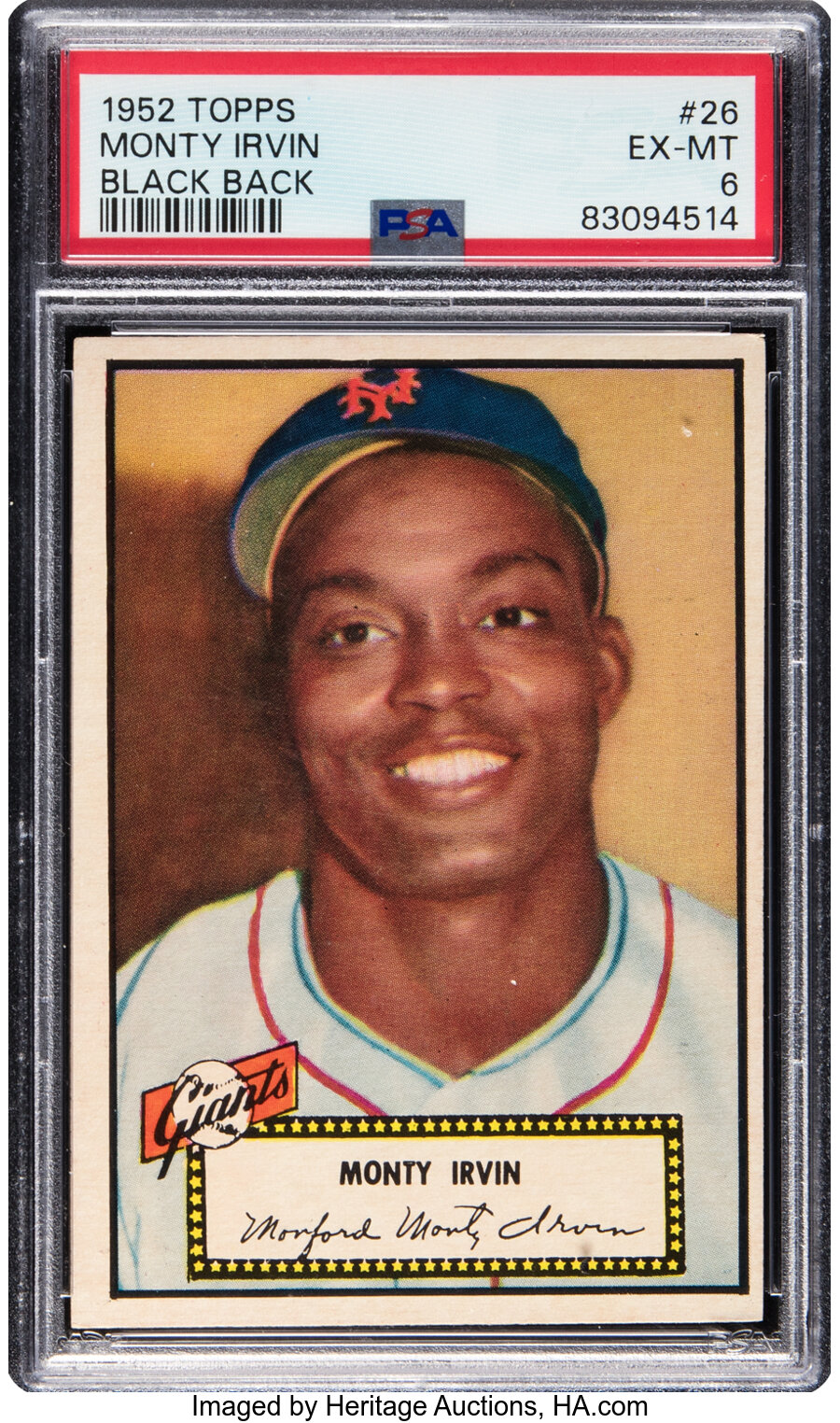 1952 Topps Monty Irvin (Black Back) #26 PSA EX/MT 6