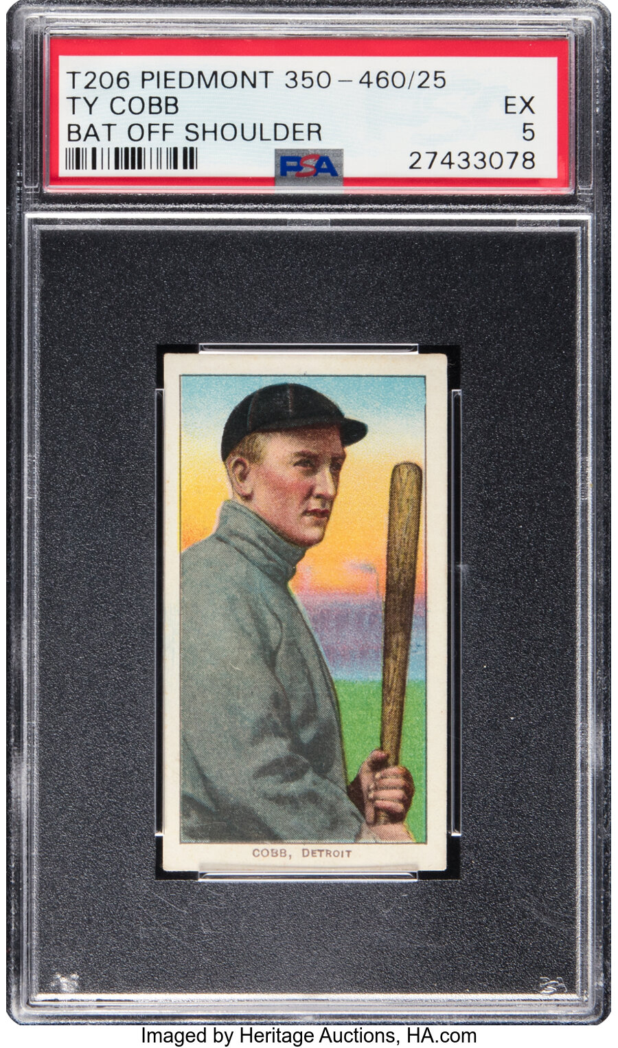 1909-11 T206 Piedmont 350-460/25 Ty Cobb Bat Off Shoulder PSA EX 5