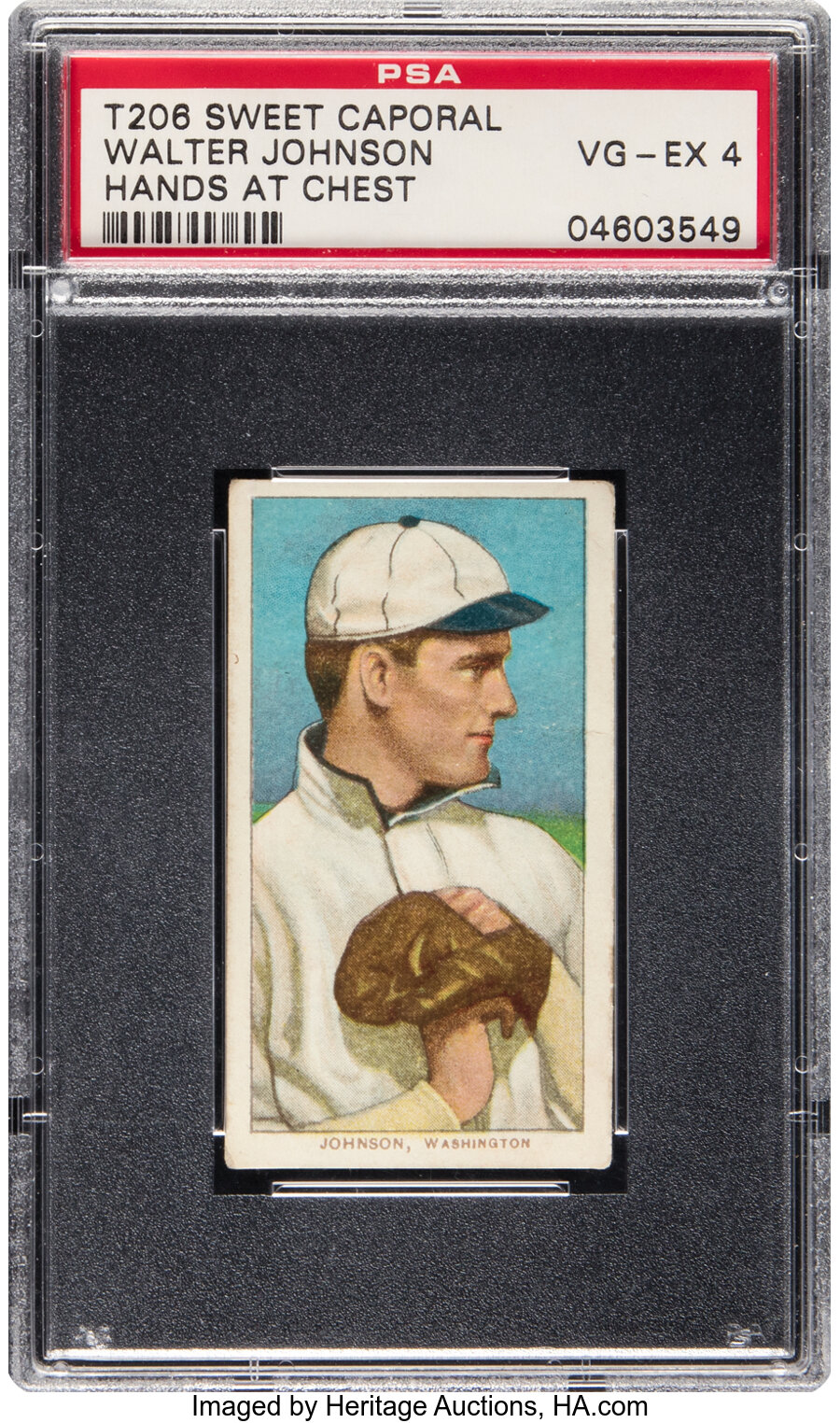 1909-11 T206 Sweet Caporal Walter Johnson (Hands at Chest) PSA VG-EX 4