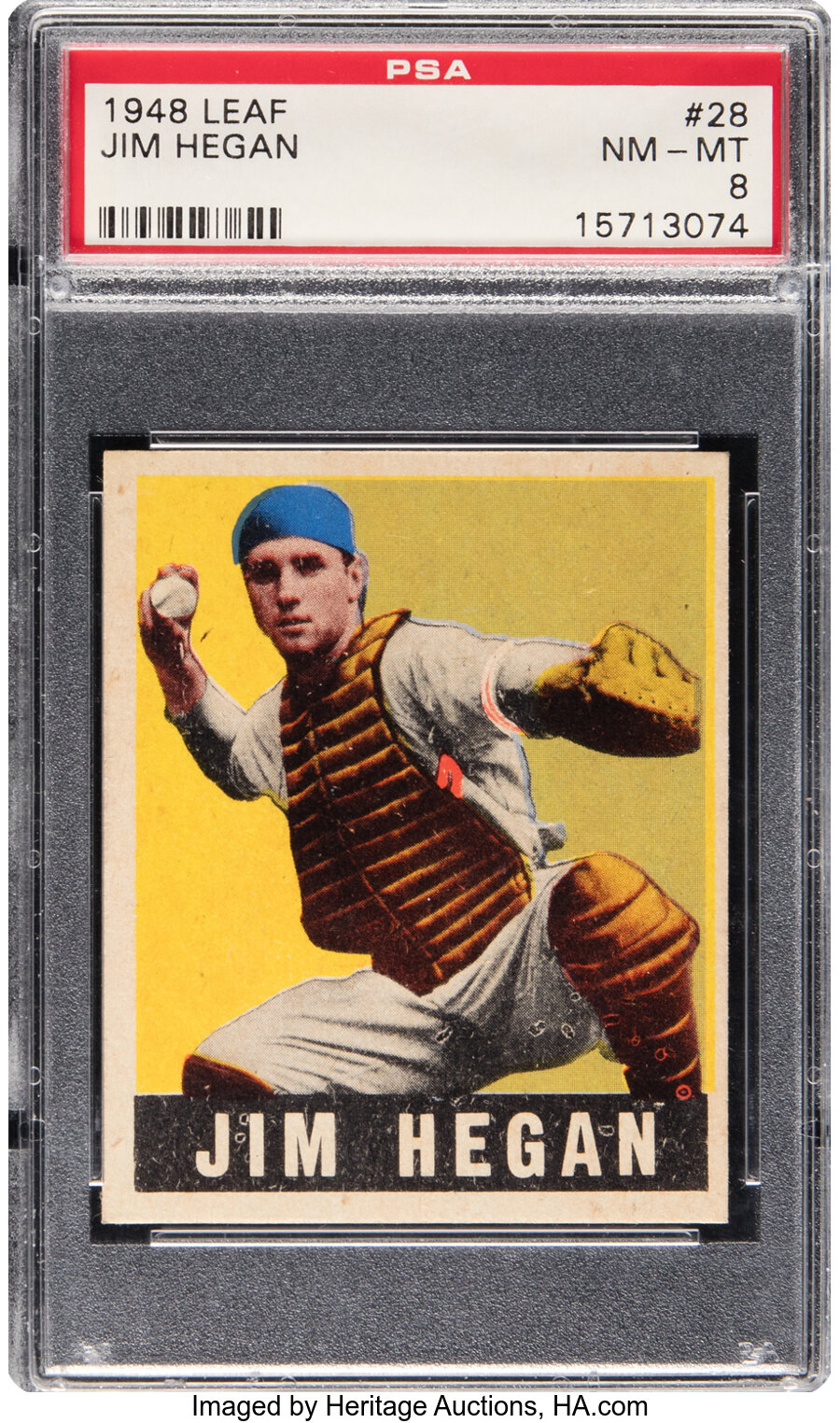1948 Leaf Jim Hegan #28 PSA NM/MT 8 - Only Two Higher!