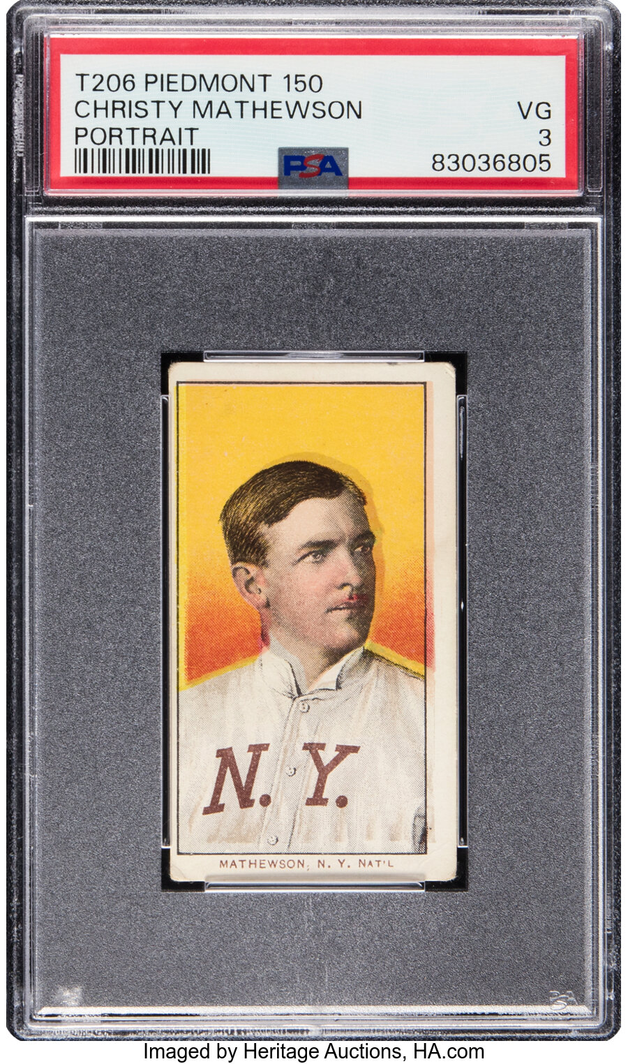1909-11 T206 Piedmont 150 Christy Mathewson (Portrait) PSA VG 3 - From The Ramsburg Collection