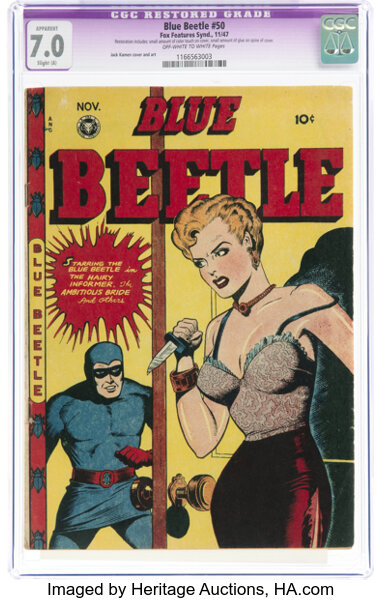 Golden Age (1938-1955):Superhero, Blue Beetle #50 (Fox Features Syndicate, 1947) CGC Apparent FN/VF 7.0 Slight (A) Off-white to white pages....