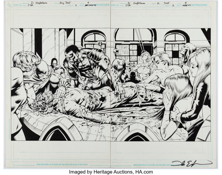Original Comic Art:Story Page, Dale Eaglesham and Ruy Jose Justice Society of America #2 Double Page Spread 4-5 Original Ar...
