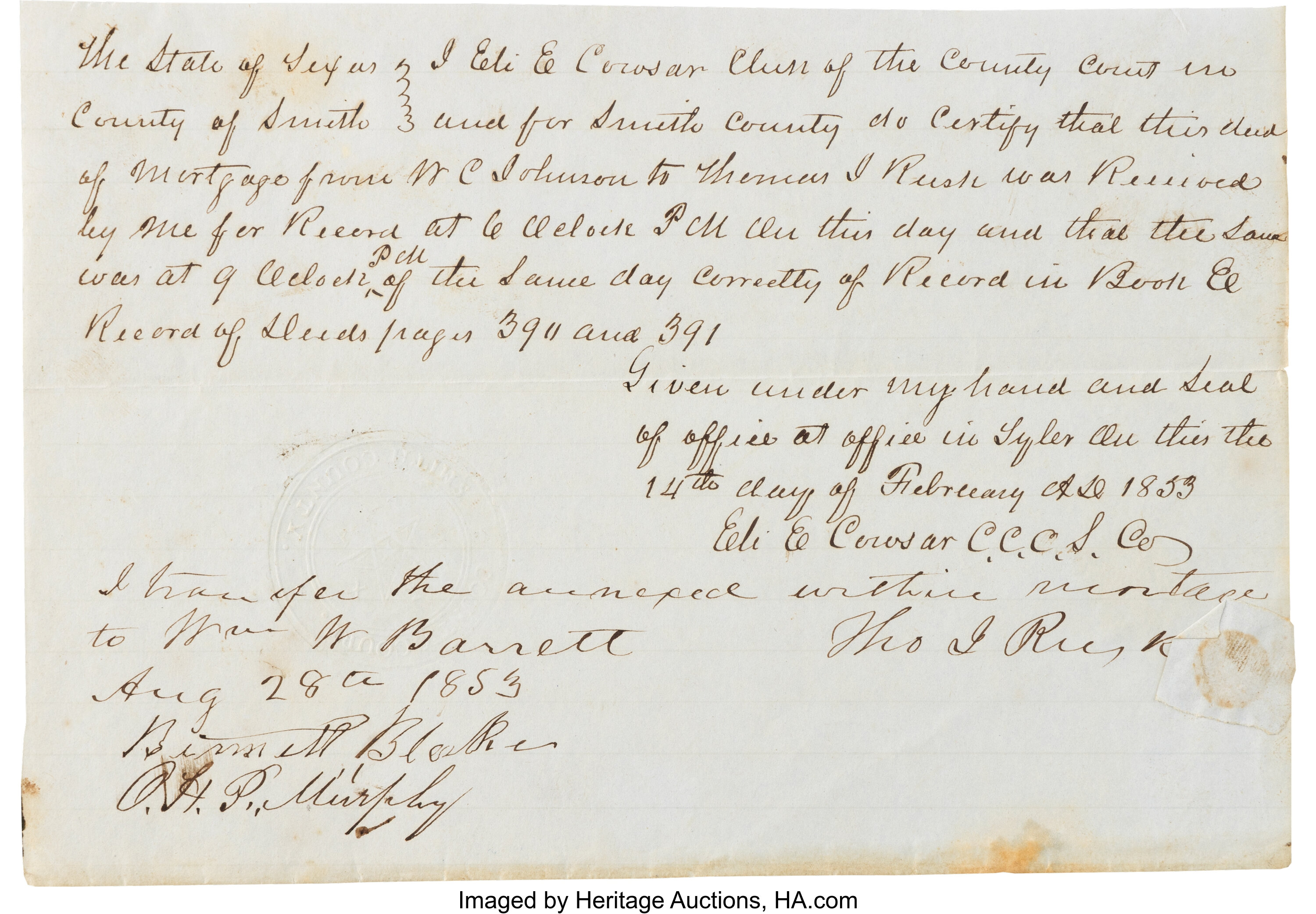 Signer of the Texas Declaration of Independence Thomas J. Rusk | Lot ...