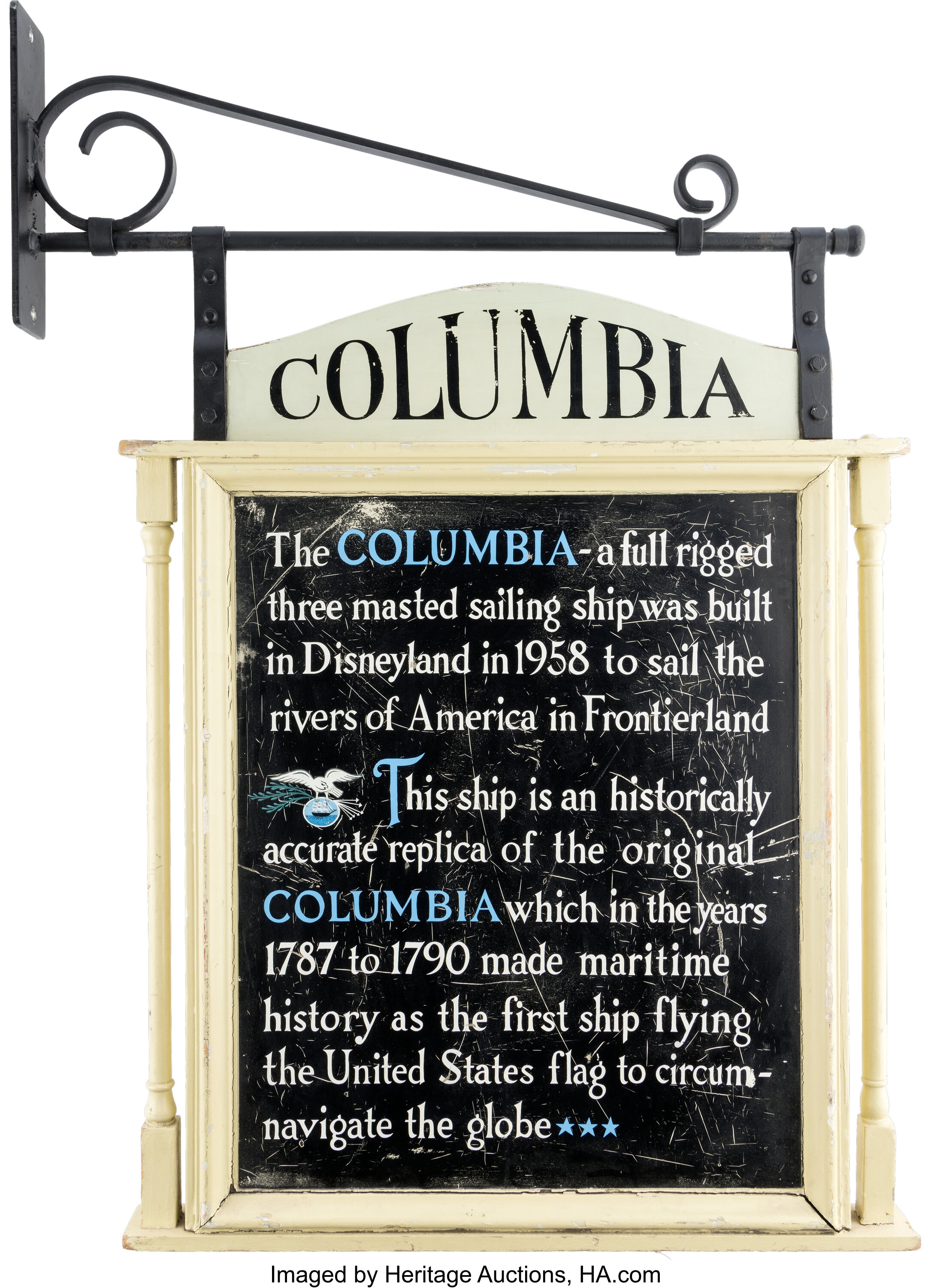 Disneyland - Park-Used Sailing Ship Columbia Sign (Walt Disney, c ...