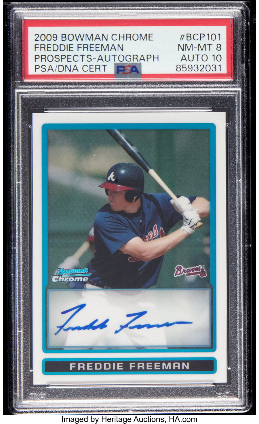 2009 Bowman Chrome Prospects Freddie Freeman (Autograph) #BCP101 PSA NM-MT 8, Auto 10