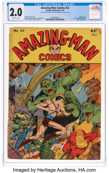 Golden Age (1938-1955):Superhero, Amazing-Man Comics #22 (Centaur, 1941) CGC GD 2.0 Off-white pages....