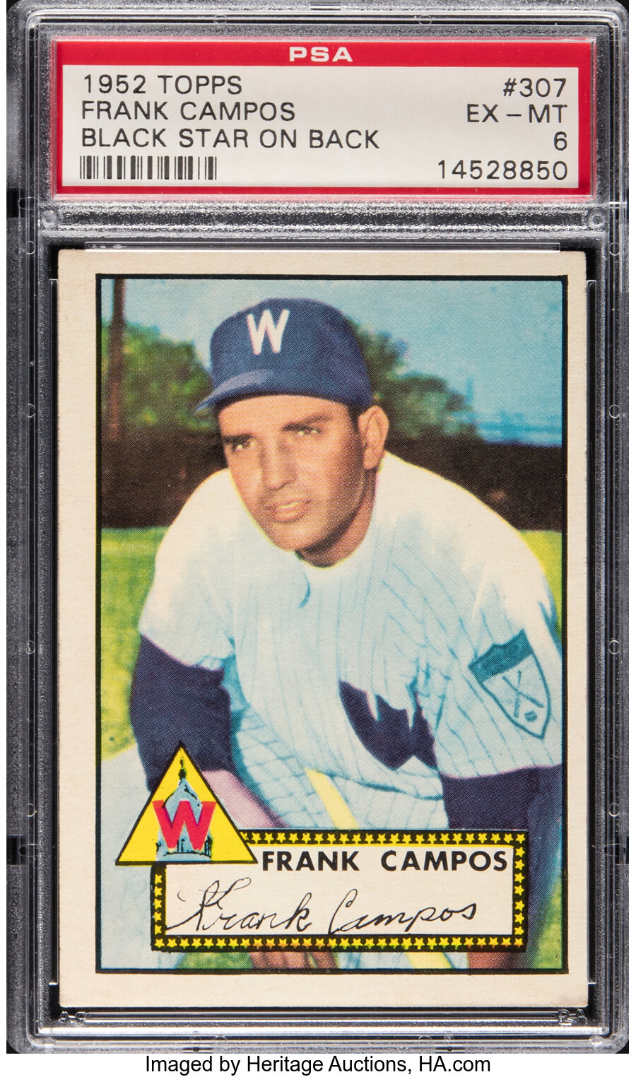 1952 Topps Frank Campos Rookie #307 PSA EX-MT 6