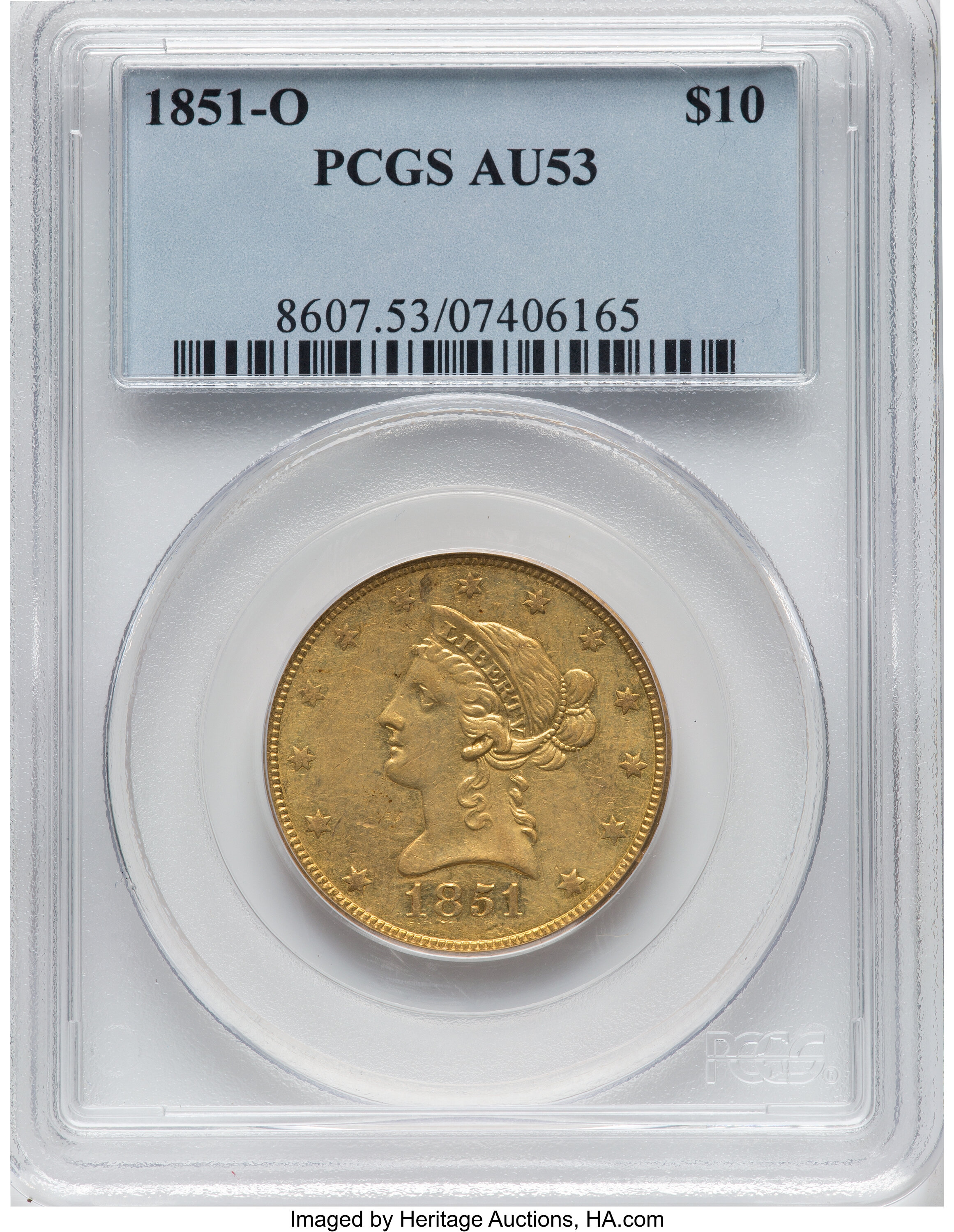 1851-O $10 AU53 PCGS. PCGS Population: (72/129). NGC Census: | Lot ...