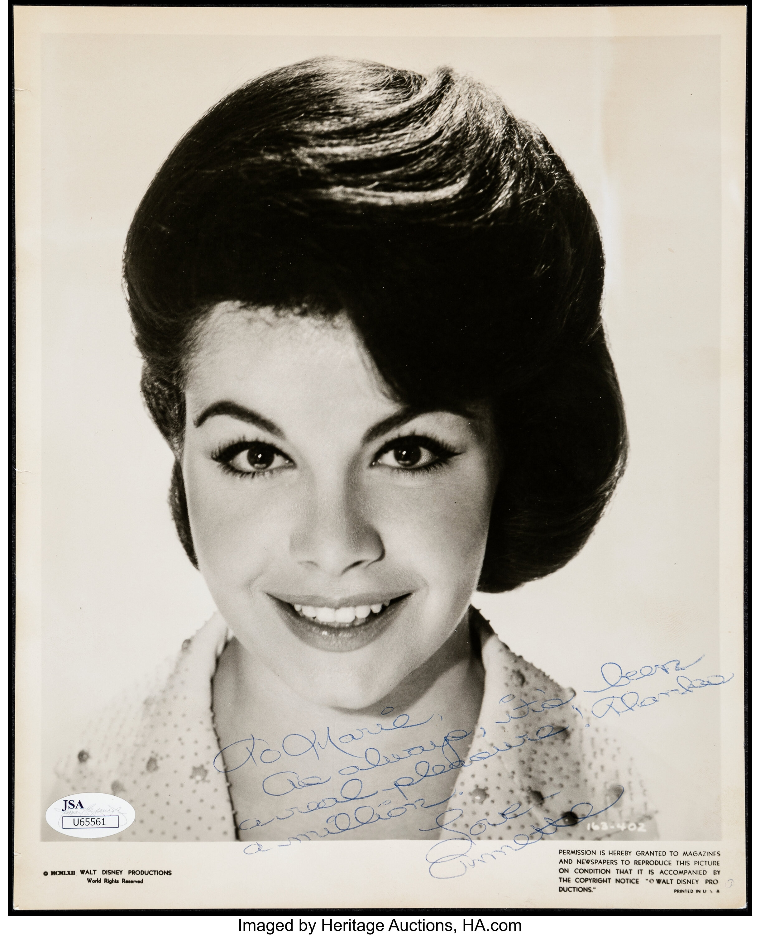 Annette Funicello (ca. 1962). Fine/Very Fine. Annette Funicello | Lot ...