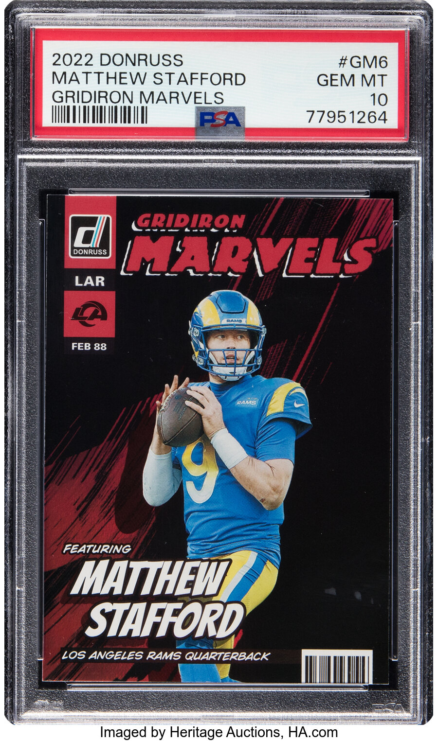 2022 Panini Donruss Matthew Stafford (Gridiron Marvels) #GM6 PSA Gem Mint 10 - Pop Three, None Higher!