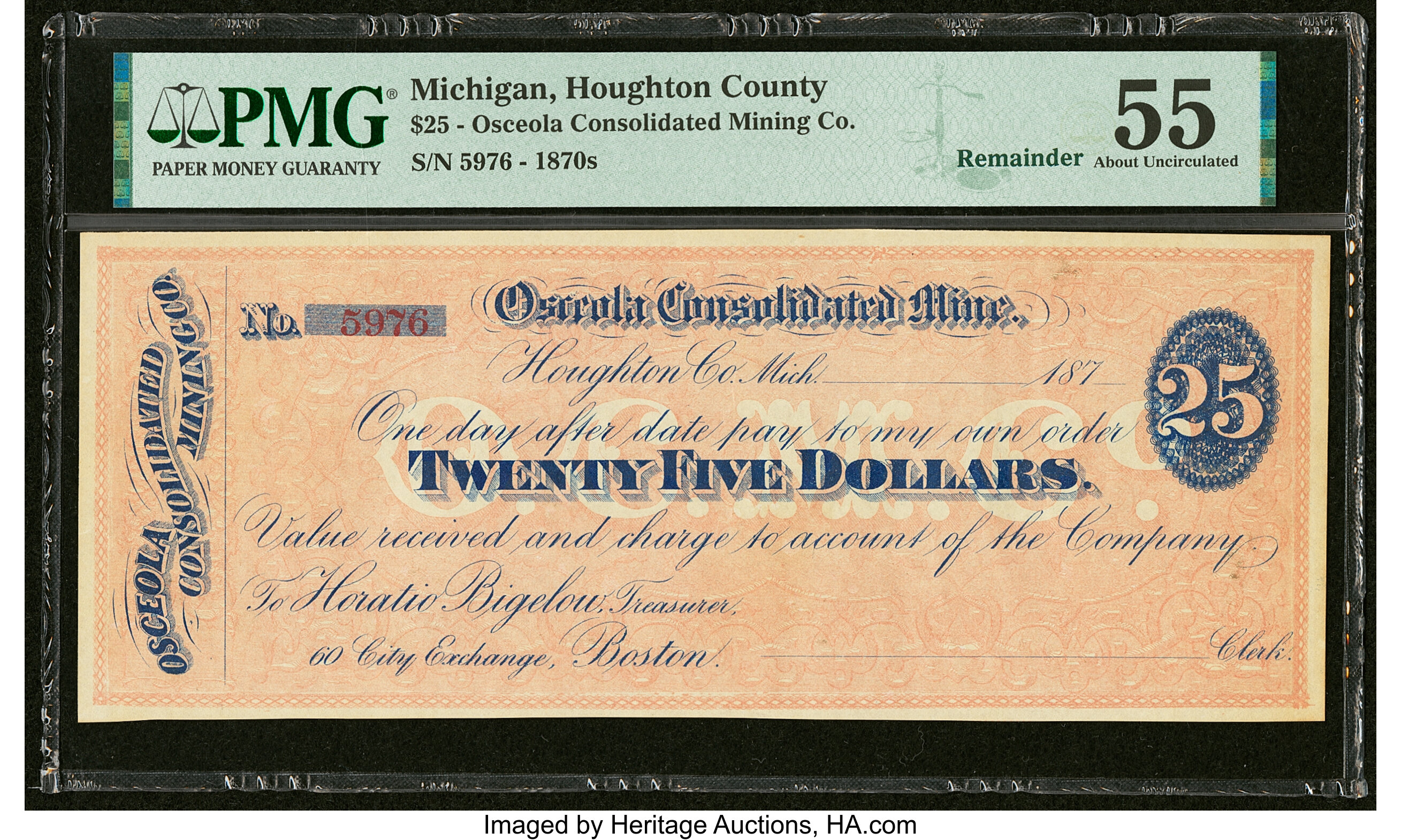 Houghton County, MI- Osceola Consolidated Mining Co. $25 187_ Lee | Lot ...