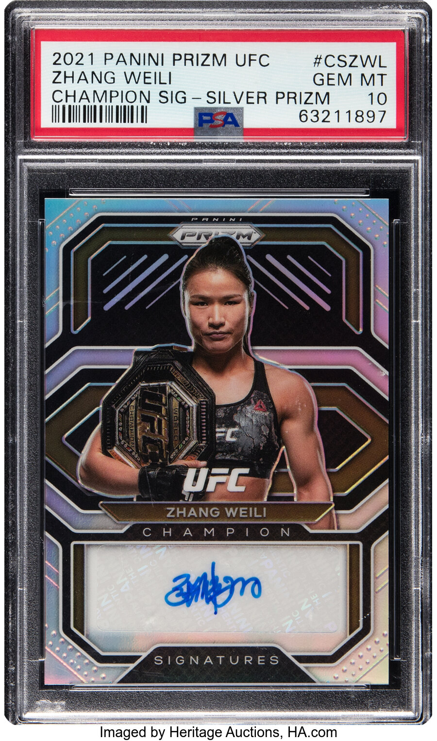 2021 Panini Prizm Zhang Weili (UFC Champion Signatures - Silver Prizm) #CS-ZWL PSA Gem Mint 10