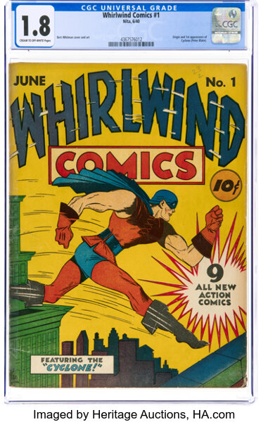 Whirlwind Comics #1 (Nita Publication, 1940) CGC GD- 1.8 Cream to off-white pages....