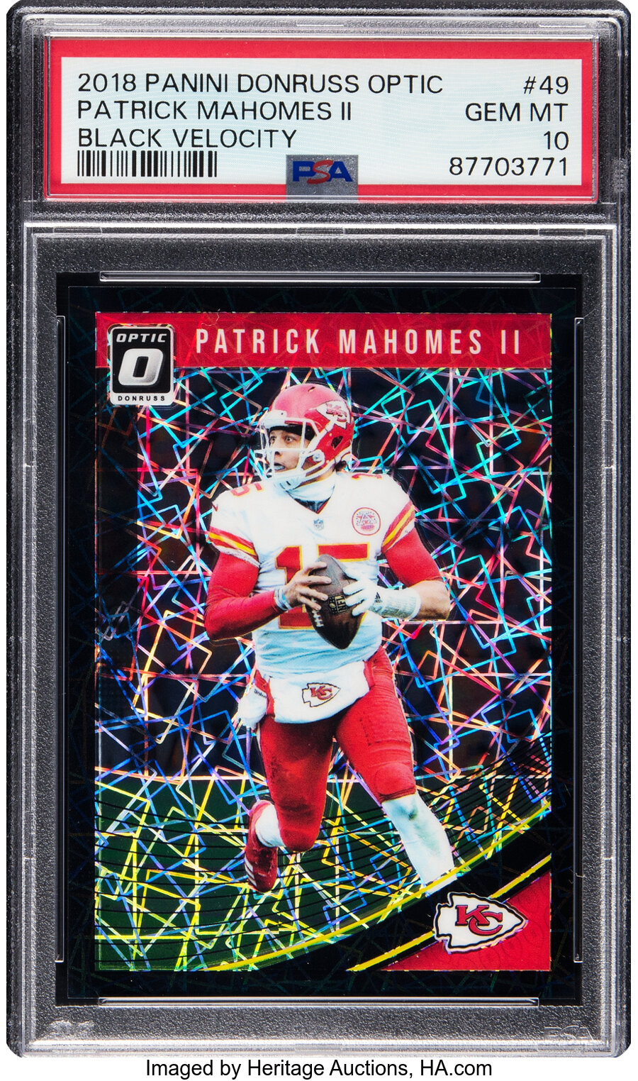 2018 Panini Donruss Optic Patrick Mahomes (Prizm Black Velocity) #49 PSA Gem Mint 10 - #'d 16/25