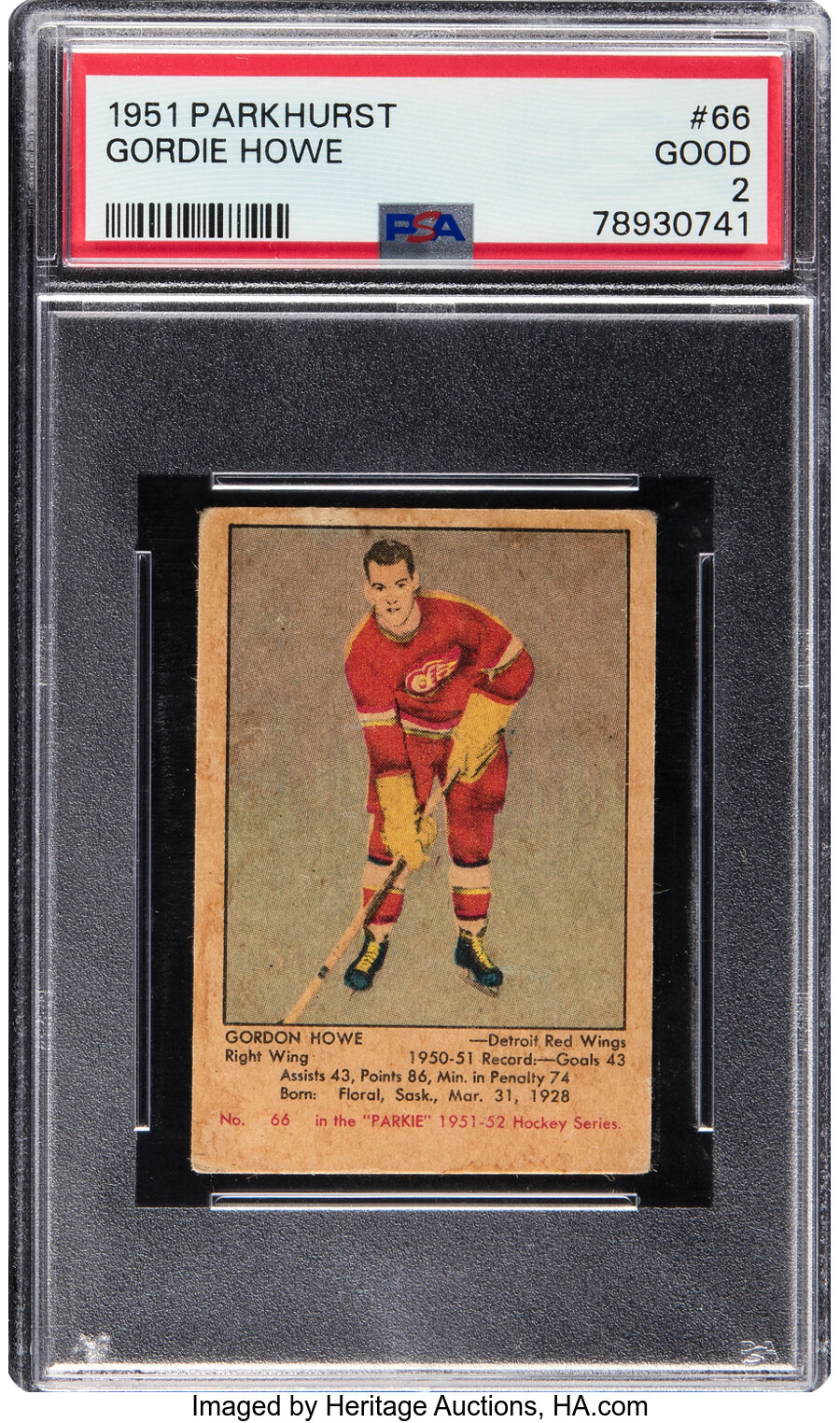 1951 Parkhurst Gordie Howe Rookie #66 PSA Good 2