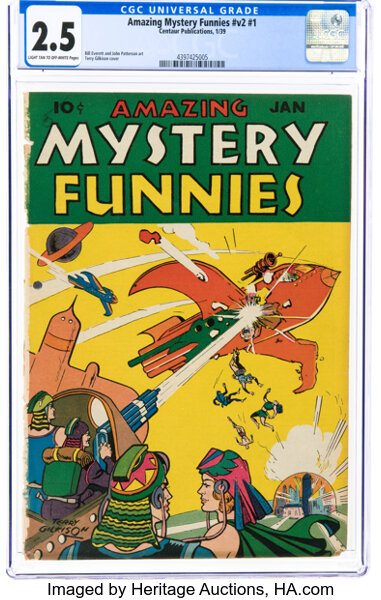 Amazing Mystery Funnies V2#1 (Centaur, 1939) CGC GD+ 2.5 Light tan to off-white pages....