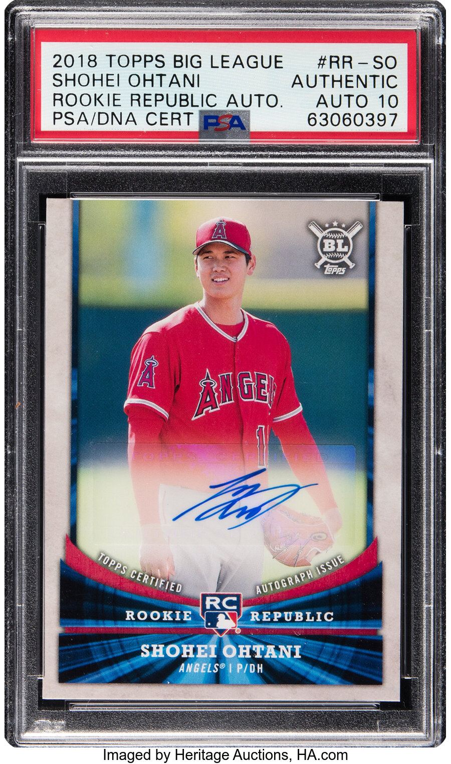 2018 Topps Big League Shohei Ohtani (Rookie Republic Autograph) Rookie #RR-SO PSA Authentic, PSA/DNA Auto 10 - Pop One, One Hi