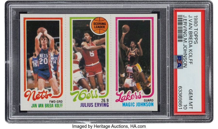 1980 Topps Jan Van Breda Kolff, Julius Erving, Magic Johnson PSA Gem Mint 10