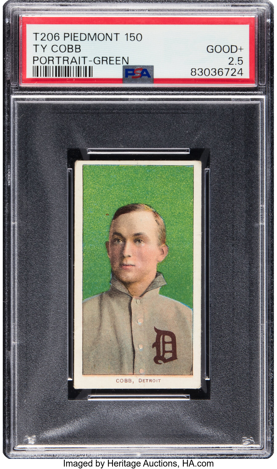 1909-11 T206 Piedmont 150/25 Ty Cobb (Portrait- Green) PSA Good+ 2.5 - From the Ramsburg Collection