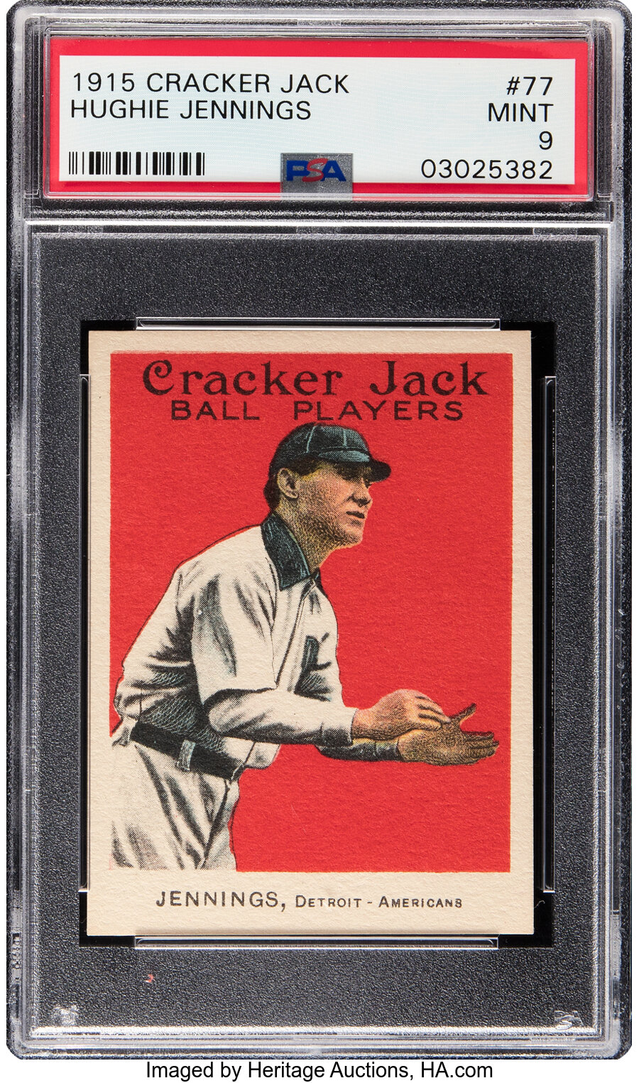 1915 Cracker Jack Hughie Jennings #77 PSA Mint 9 - Pop Five, None Higher