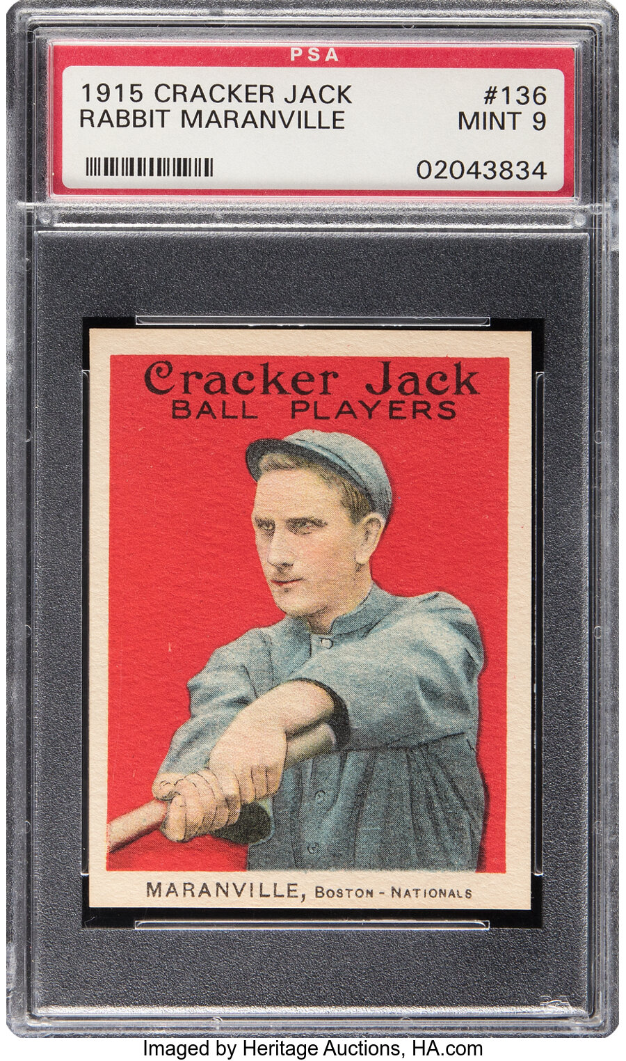 1915 Cracker Jack Rabbit Maranville #136 PSA Mint 9 - Pop Three, One Higher