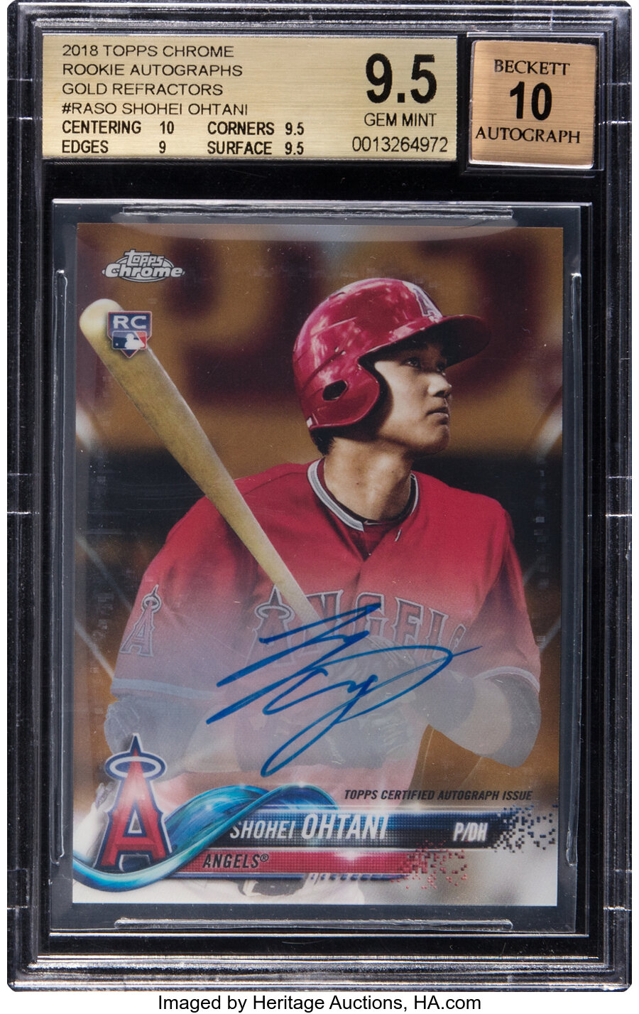 2018 Topps Chrome Rookie Autographs Shohei Ohtani (Gold Refractors) Rookie #RASO BGS Gem Mint 9.5, Beckett Auto 10 - #'d 19/50