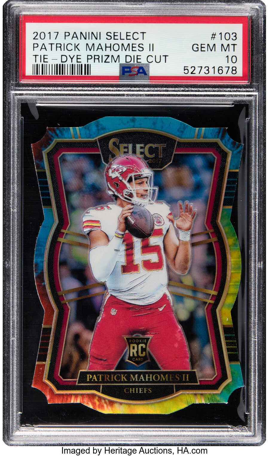 2017 Panini Select Patrick Mahomes (Tie-Dye Prizm Die Cut) Rookie #103 PSA Gem Mint 10 - #'d 22/25