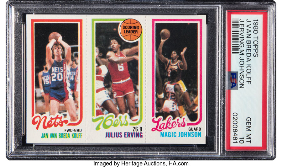 1980 Topps Jan Van Breda Kolff, Julius Erving, Magic Johnson Rookie PSA Gem Mint 10