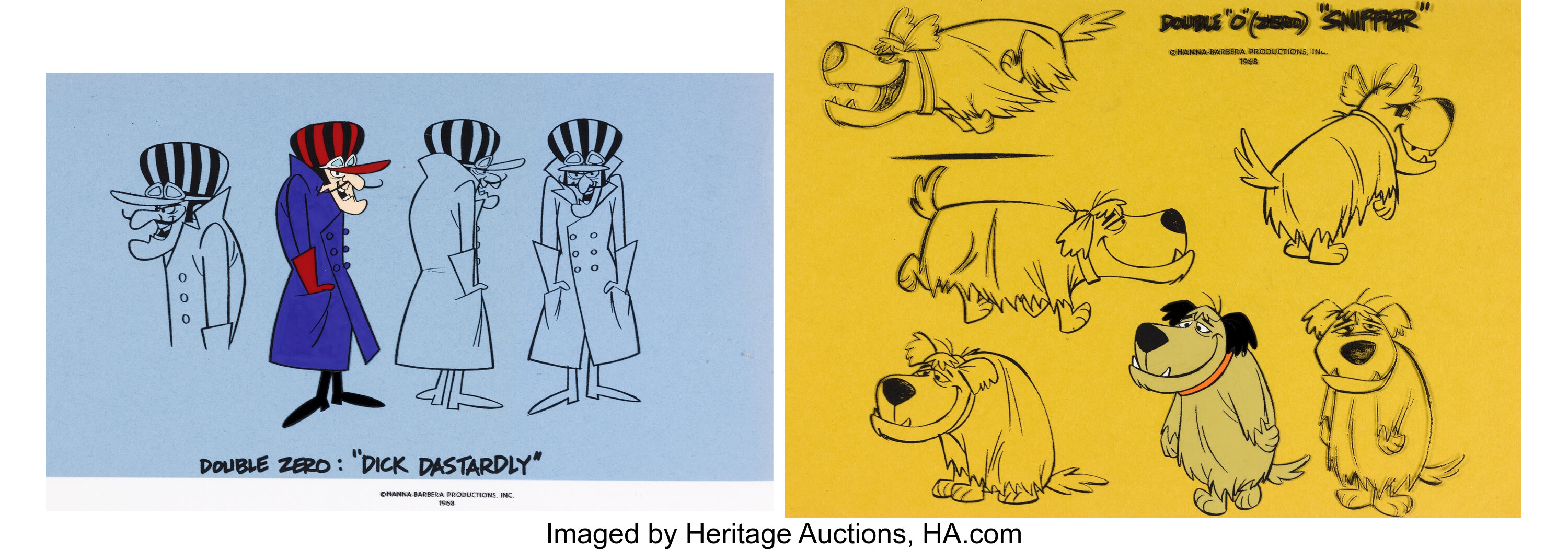 Wacky Races Dastardly and Sniffer (Muttley) Rare Early Model Cels | Lot ...